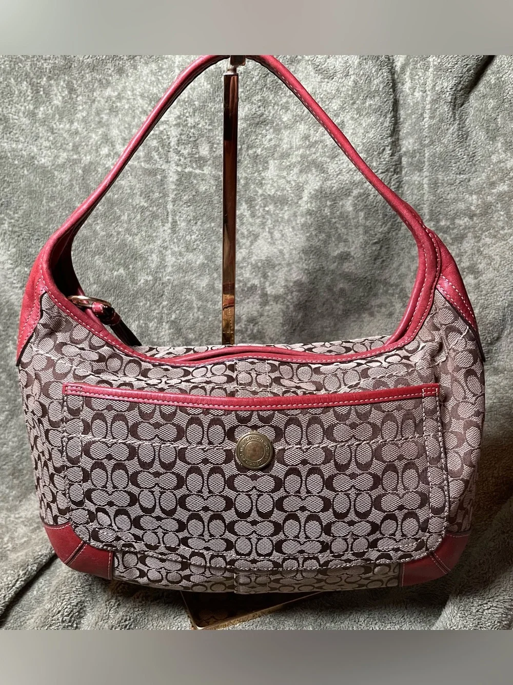 Vintage y2k Signature Ergo Shoulder Bag with Red Trim
